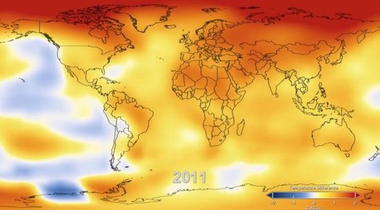 26秒视频显示一百多年以来全球温度变化